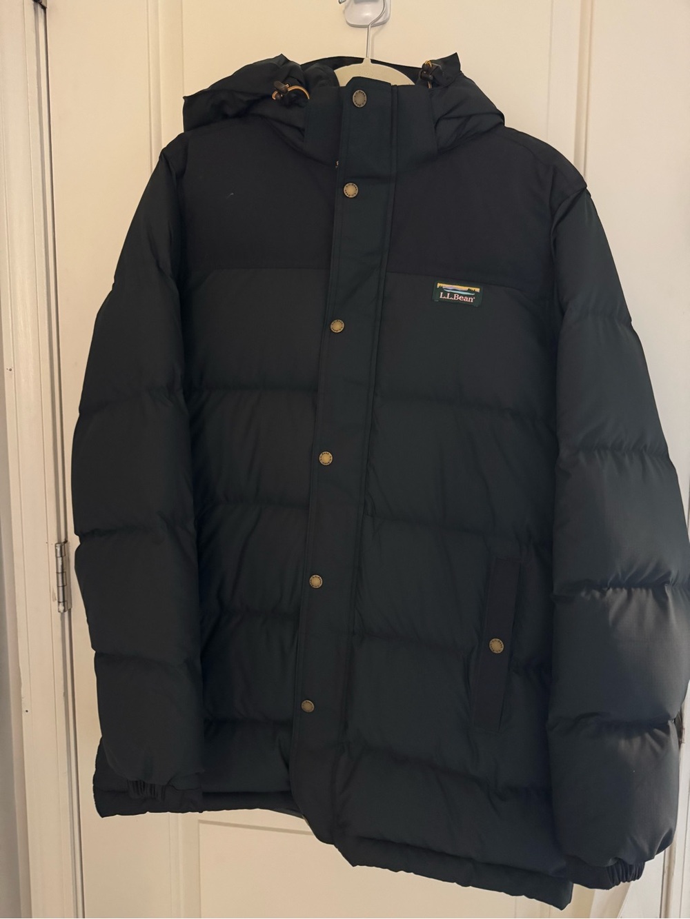 L.L. Bean Men's Deep Black Quilted Puffer Coat with Hood